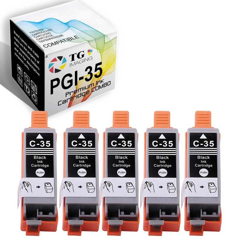 TG Imaging Compatible PGI35 Ink Cartridge Black Replacement for Canon 35 36 Ink PGI-35 CLI-36 for PIXMA IP100B IP100 IP110 Printer (Black, 5 Pack) - Image 1